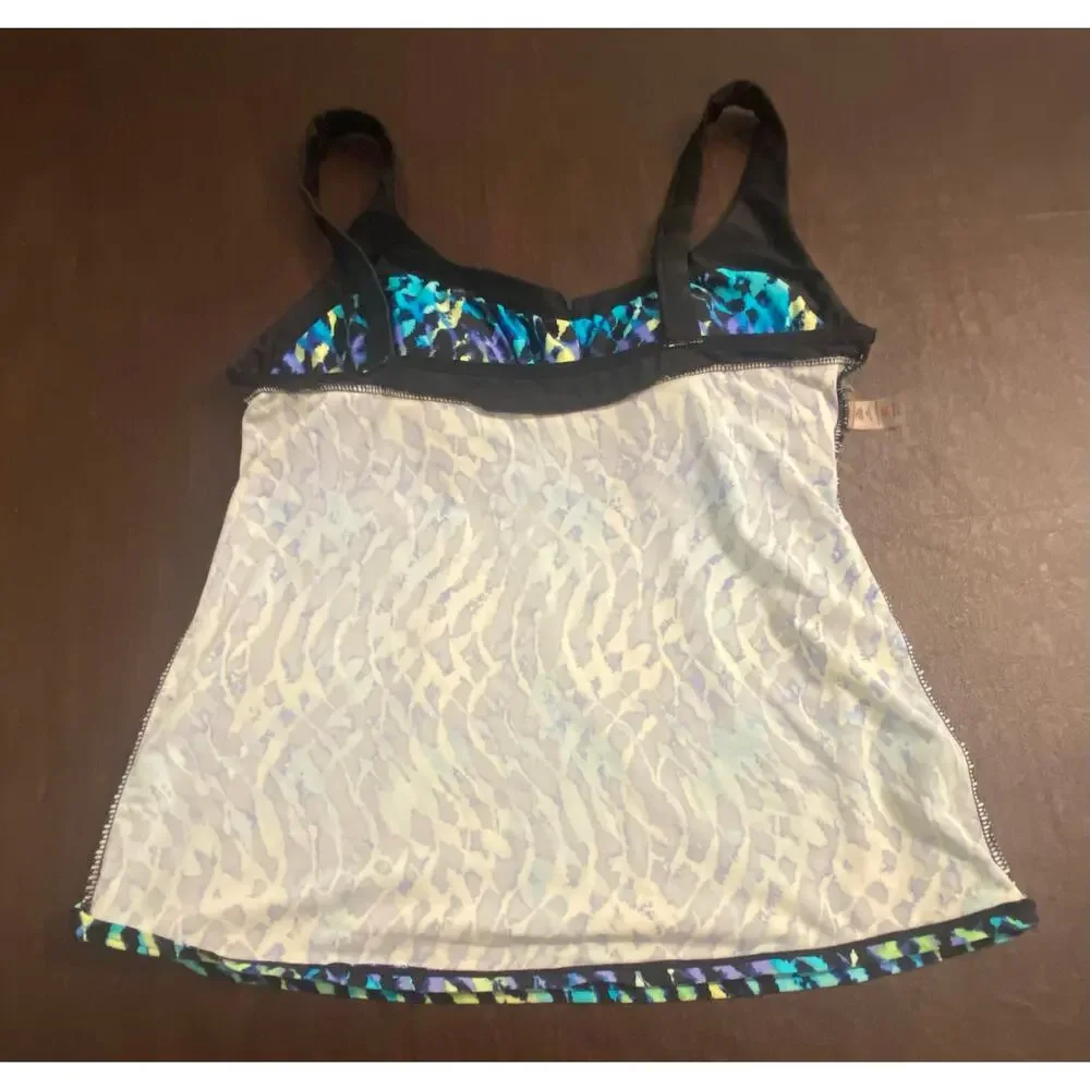 ZeroXposur XL Tankini Swim Top Blue Abstract Animal Print Shelf Bra Resort Beach
